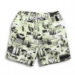 Bermuda Men's Short Retro Newspaper Fashion Beach Stamps Stickers