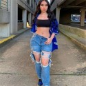 boyfriend jeans fashion loose ripped straight hole jeans for women street  trendy casual XS-XL 2021
