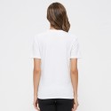Camiseta Feminina Branca Estampa Listrada Básica Casual