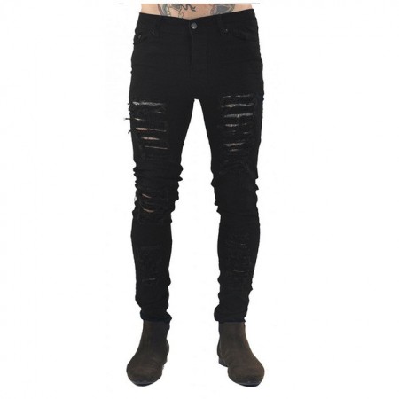 calça jeans preta masculina rasgada